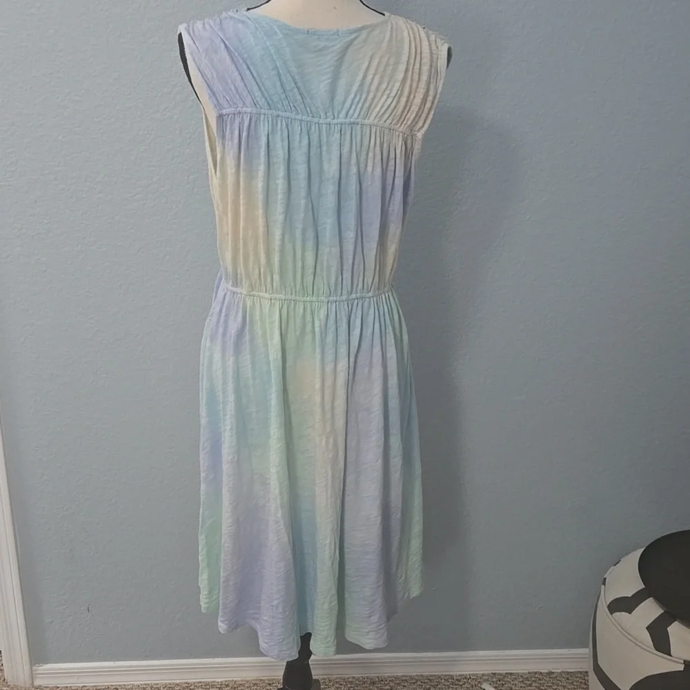ATM Anthony Thomas Melillo Tie Dye 100% Cotton Blue Flounce Dress Sz Large - Picture 7 of 10
